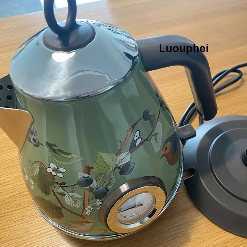 1.7L Retro Paint Decal Electrc Kettle Boiling Water With Thermometer Auto Power Off 304 stainless Steel Electrc Teapot 220V