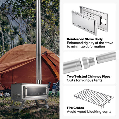 CHANGE MOORE Outdoor Portable Folding Secondary Conbustion Camping Wood Stove Detachable Burning Wood Stove Winter Camping