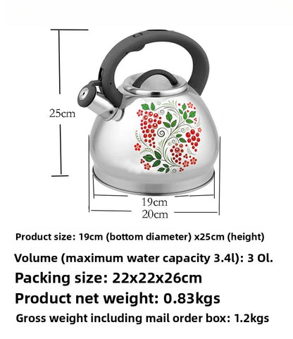 3L Color-Changing Flower Whistling Kettle, Stainless Steel Visual Alert When Water Boils, for Induction & Gas