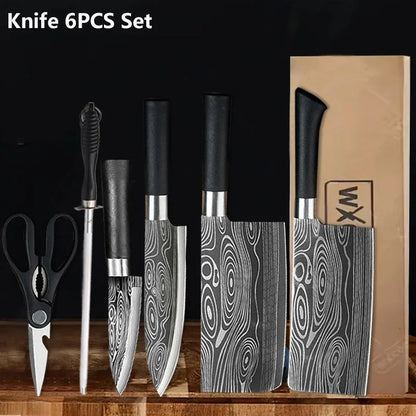 WXCOO Stainless Steel Durable Chef Knife Set Meat Cleaver Fruit Slicing Handmade Forged Kitchen Knife Butcher Knife Scissor
