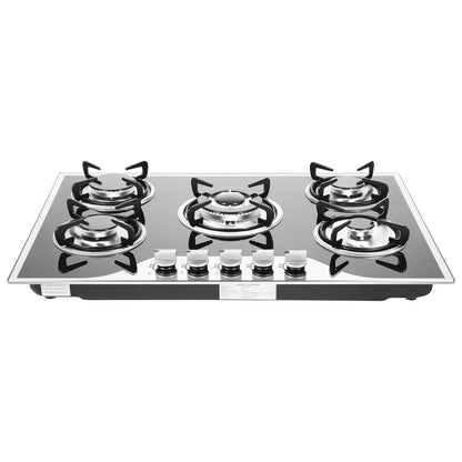 5 Burner Built-in Gas Cooktop Glass Top 3KW Dual Ring High Power Energy Saving 63% Efficiency LPG Natural Gas Stove