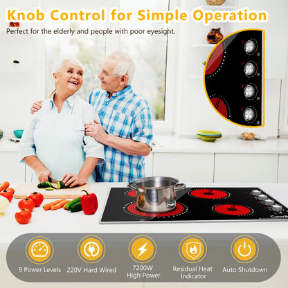 Electric Cooktop 30 Inch - 4 Burners Built-in Ceramic Cooktop, 30" Radiant Electric Stove Top with Knob Control 7200W