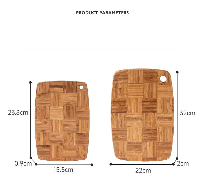 Checkerboard Moso Bamboo Cutting Board, Bamboo Chopping Board with Juice Groove & Hanging Carry Hole, Portable Fruit Vegetable