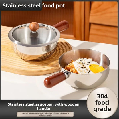 14cm Mini Pot for Camping Dorm Kitchen Stainless Steel Saucepan with Wood Handle, Portable Cookware New