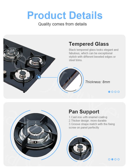 Tempered Glass Panel Built-in 4 Gas and 1 Electric  Ceramic Stoves Hot Plate Gas Cooktop