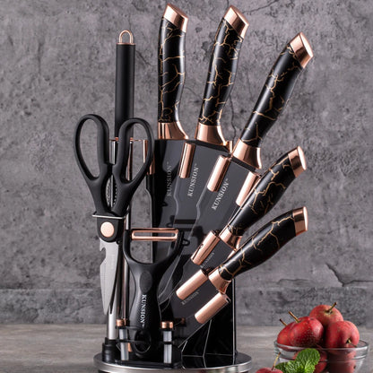 Kitchen Knife 9pcs Acrylic Knife Holder Stainless Steel Slicing Knife Bread Knife Fruit Knife Chef Knife