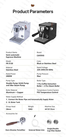 CAFOVO E120 Semi-automatic Espresso Machine ULKA Pump 9Bar OPV System 3 Boiler with OLED Display for Cafe Coffee Maker 220V