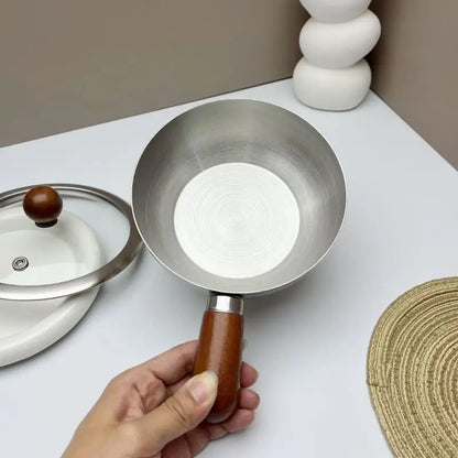 ♥Stainless Steel Saucepan with Wooden Handle - Single-Size Cookware for Boiling/Sauces, Induction & Gas Stove Compatible Pan
