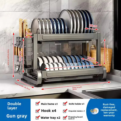Minimalist Countertop Storage Stainless Steel Drain Dish Rack Kitchen Shelf Multifunctional Shelf Drain Dish Rack