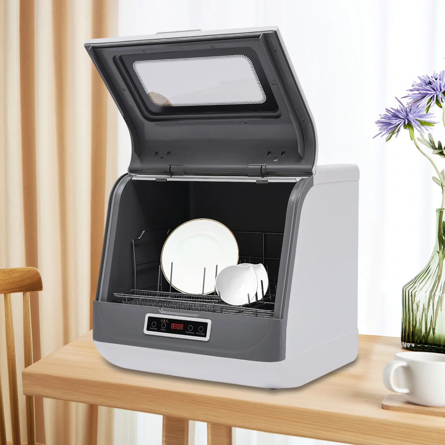 Countertop Dishwasher+800W Rated Power, Portable Countertop Dishwasher+110V Voltage, Mini Dishwasher+8L Water Consumption, For Small Households Apartments Boats Campers RVs Commercial Kitchens Tableware Cleaning