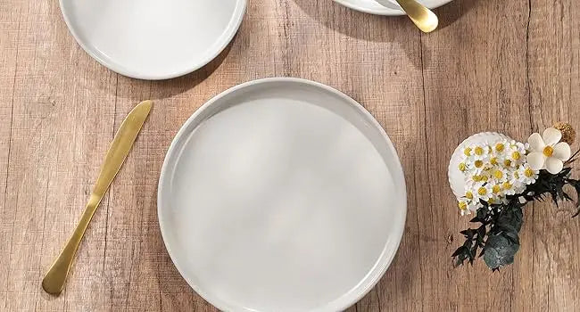 Stoneware Dinnerware Sets, 12-Piece Plates and Bowls Set for 4, Dishes Set for Home Restaurant, Speckled Milky White