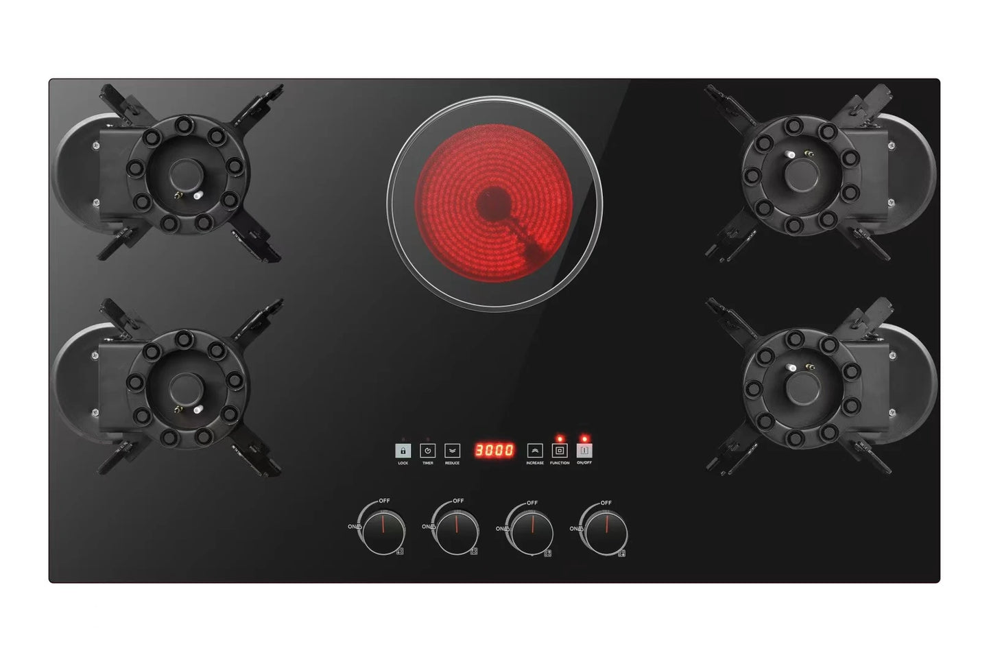 ALK Wholesale Four-gas and One-electricity Tempered Glass Gas Stove for Kitchen Household