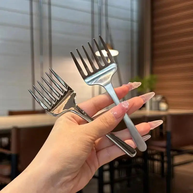 Creative Korean Single Handle Six-tooth Stainless Steel Dessert Fork Fruit Fork Portable 304 Stainless Steel Cake Fork