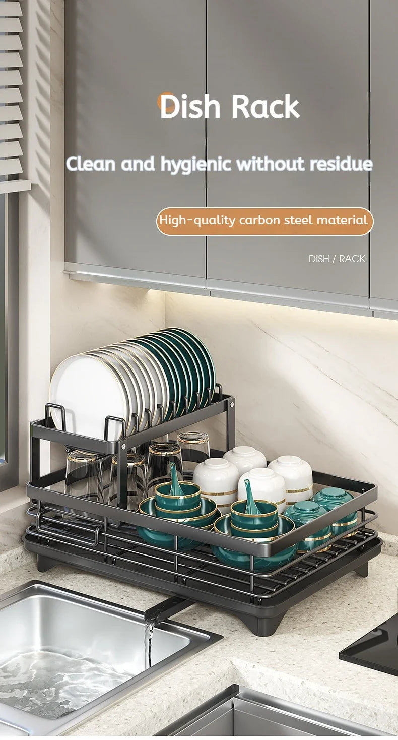 Adjustable Stainless Steel Dish Drying Rack with Drain Board – Over-Sink Plate Holder & Kitchen Storage Organizer