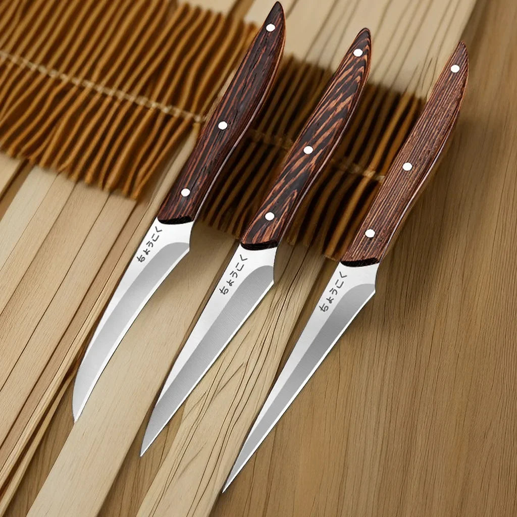 Food Carving Knife 3-piece Set Chef Carved Fruit Decorative Knife Professional Food Carving Sharp Solid Wood Handle Utility Tool