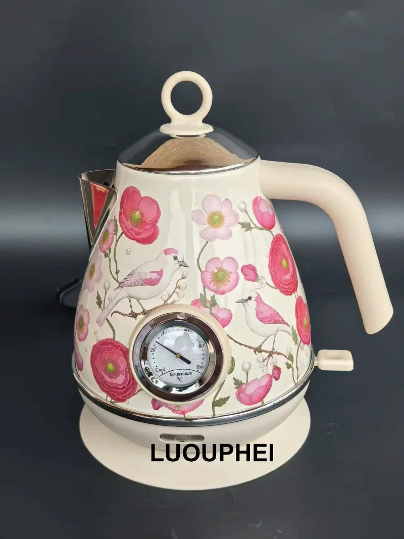 1.7L Retro Printed Paint Electric Kettle 1850W Auto Power Off 304 Stainless Steel Boiling kettle With Temperature Display Teapot