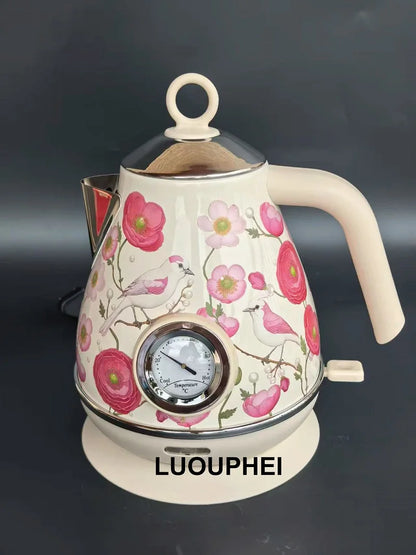 1.7L Retro Printed Paint Electric Kettle 1850W Auto Power Off 304 Stainless Steel Boiling kettle With Temperature Display Teapot