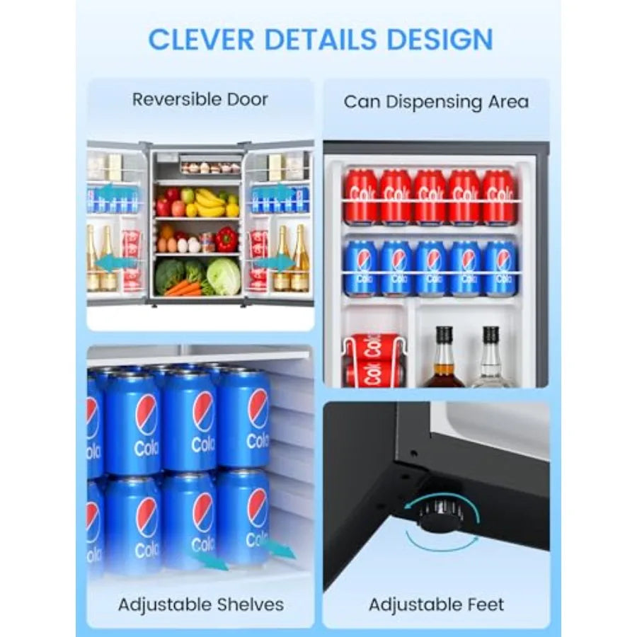 Dorm apartment fridge with freezer: 4.5 cu.ft, black stainless steel finish, ultra-quiet operation, energy-efficient for bedroo