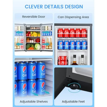 Dorm apartment fridge with freezer: 4.5 cu.ft, black stainless steel finish, ultra-quiet operation, energy-efficient for bedroo