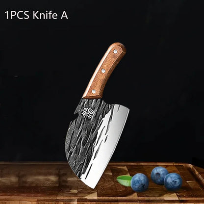 WXCOO Kitchen Knife for Cooking BBQ Lamb Beef Meat Cleaver Fruit Slicing Hand forged Butcher Knife Magnetic Knife Holder Set