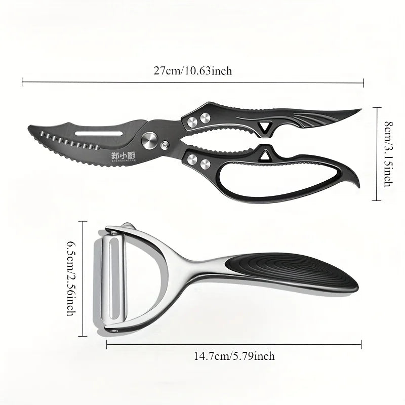 Heavy duty Kitchen scissors Black titanium Scissors Multi-purpose Sharp Cutting Chicken Duck Goose Meat Vegetables Fish