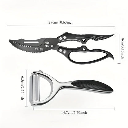 Heavy duty Kitchen scissors Black titanium Scissors Multi-purpose Sharp Cutting Chicken Duck Goose Meat Vegetables Fish