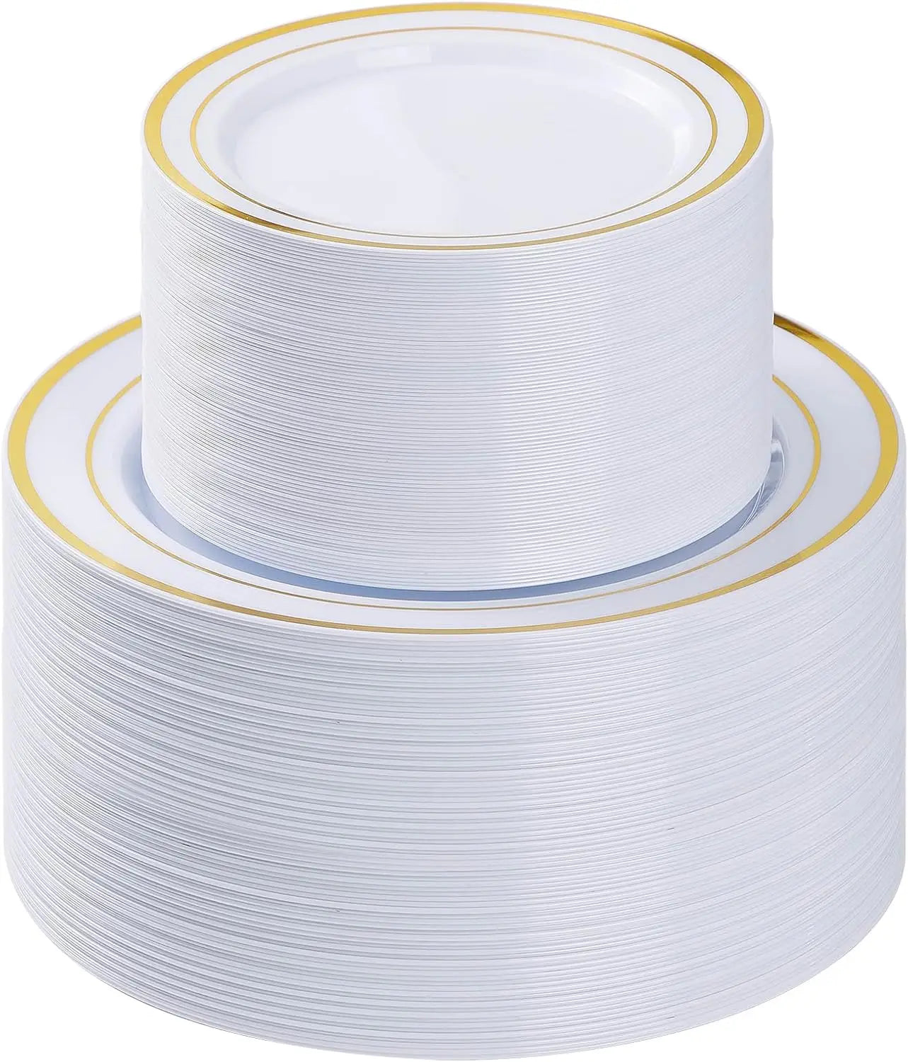 200PCS Gold Disposable Party Plates Set, 100 Dinner & 100 Dessert Plates for Wedding Birthday Events