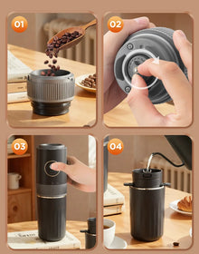 2-in-1 Wireless Portable Coffee Machine – Grind Beans & Hand Brew Anywhere for Camping & Outdoor Adventures