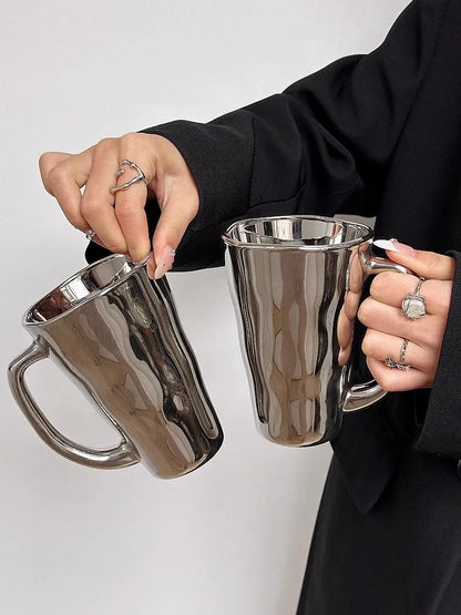 Creative Silver Mug with Handle Milk Cup Coffee Cup Modern Simple Universal Water Cups Drinkware Home Decoration Gift