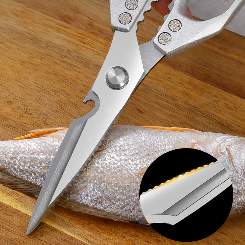 Kitchen Scissors Multi-functional Stainless Steel Aluminum Handle Household Scissors for Cutting Chicken and Fish Special Shears