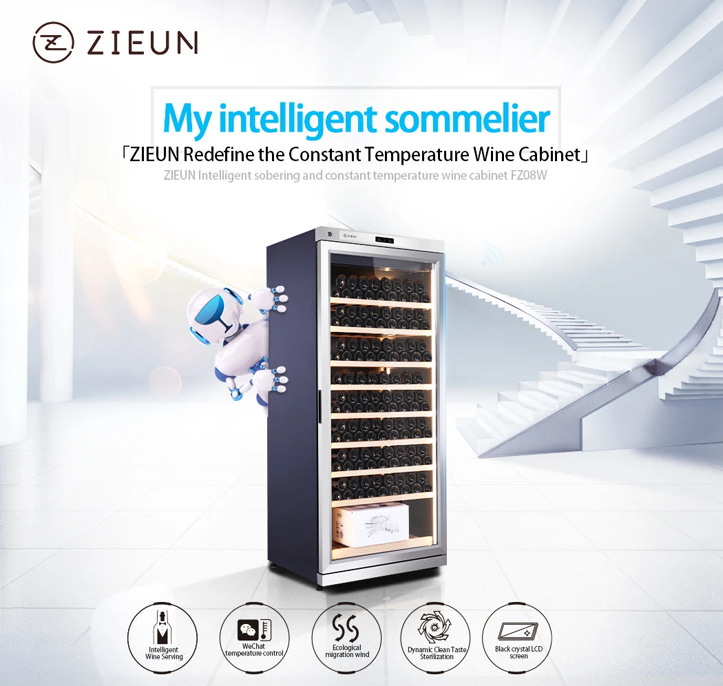357L Wine Cooler Refrigerator Stainless Steel Wine Cabinet Intelligent Cellar for Red/White Wine Champagne Cocktail Liquor