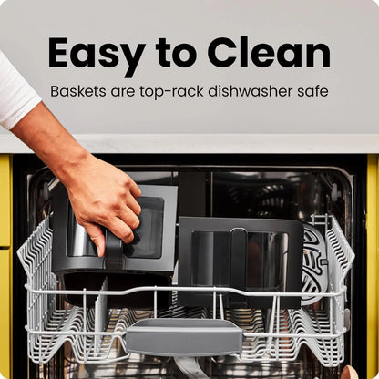 6 Quart Dual Basket Air Fryer Oven with Sync Finish, 2 Independent 3Qt Nonstick Baskets, Digital Double Air Fryer - Black