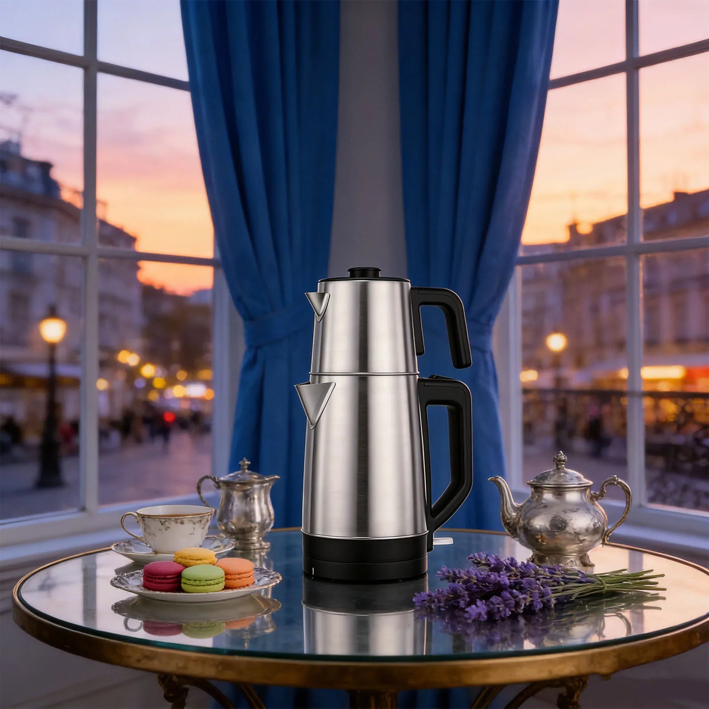 Electric Kettle Turkish Tea Maker Cooker Stainless Steel Double Pot Kettle Infuser Keep Warm Function 220V EU Plug