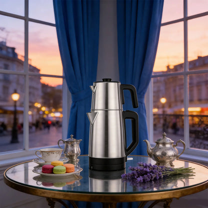 Electric Kettle Turkish Tea Maker Cooker Stainless Steel Double Pot Kettle Infuser Keep Warm Function 220V EU Plug