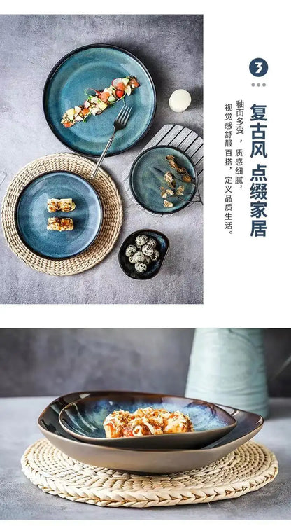 LingAo   Creative porcelain glazed porcelain bowl, soup plate tableware set
