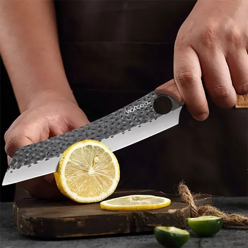 WXCOO 1~4pcs Kitchen Knife Set Stainless Steel Handmade Forged Meat Cleaver Boning Fruit Slicing Butcher Knife Cutting Board