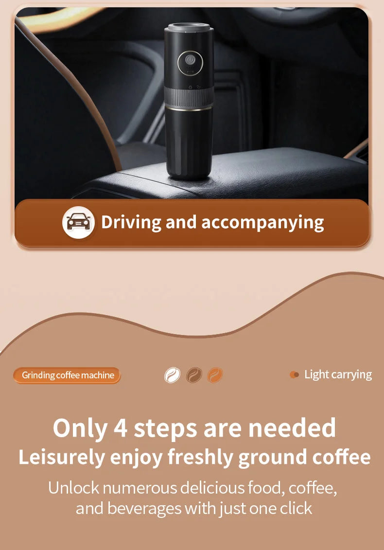 2-in-1 Wireless Portable Coffee Machine – Grind Beans & Hand Brew Anywhere for Camping & Outdoor Adventures