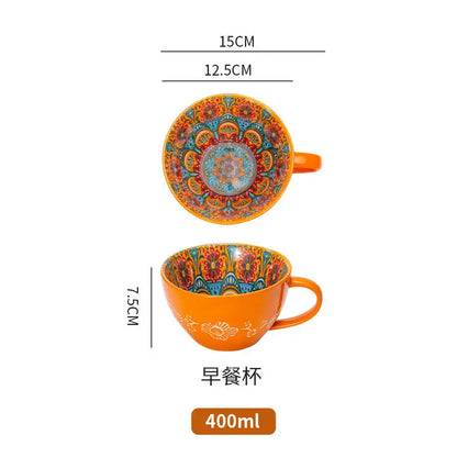 Bohemia Ceramic Rice Bowl Serving Plate Creative Ceramic Cutlery Soup Noodle Bowl Household Handle Bowl Sauce Dish