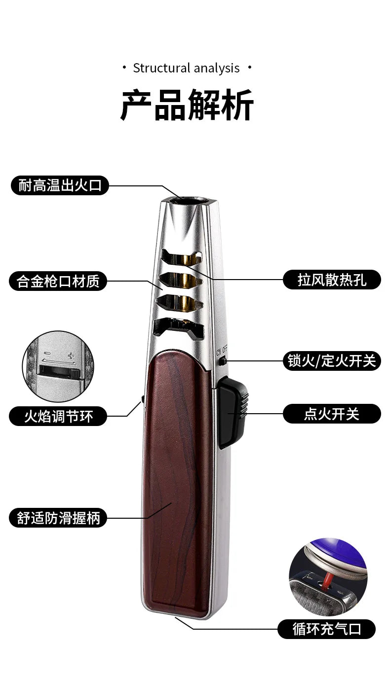 1300° High Power Welding Gun Windproof Turbine Butane Gas Lighter Safety Lock Switch Outdoor BBQ Kitchen Cigar Lighters Smoking