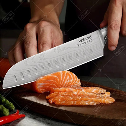WXCOO Santoku Butcher Carving Knife Japanese Kitchen Knives High Carbon Steel Knife Set Fruit Bread Meat Cleaver Boning Knife