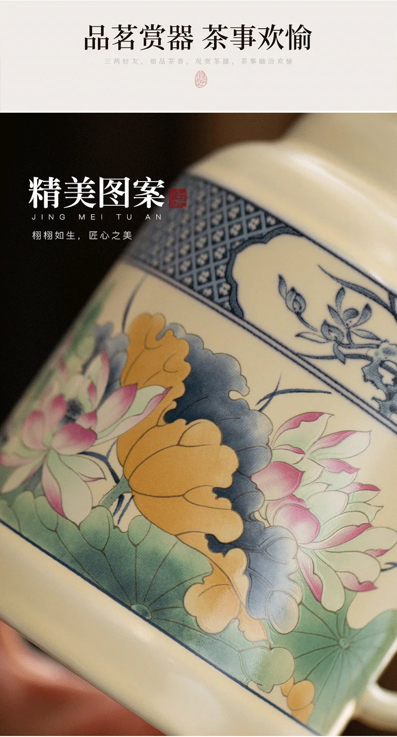 650ml Lotus Pond Moonlight Ceramic Water Jug Heat Insulation Water Kettle Carafe Hot and Cold Water Pitcher Teaware Accessories