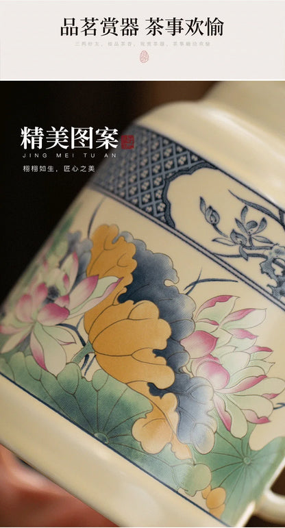 650ml Lotus Pond Moonlight Ceramic Water Jug Heat Insulation Water Kettle Carafe Hot and Cold Water Pitcher Teaware Accessories