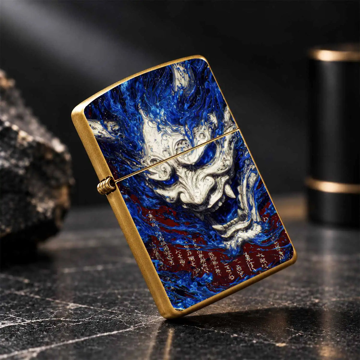 Creative Hannya Pattern Lighter, Stylish Blue Flame Oni Mask Art Desktop Ornament, Portable Cool Accessory For Daily Use, Unique Oriental Aesthetic Decor, Exquisite Gift For And Friends In Any Scene Interesting And Humorous L
