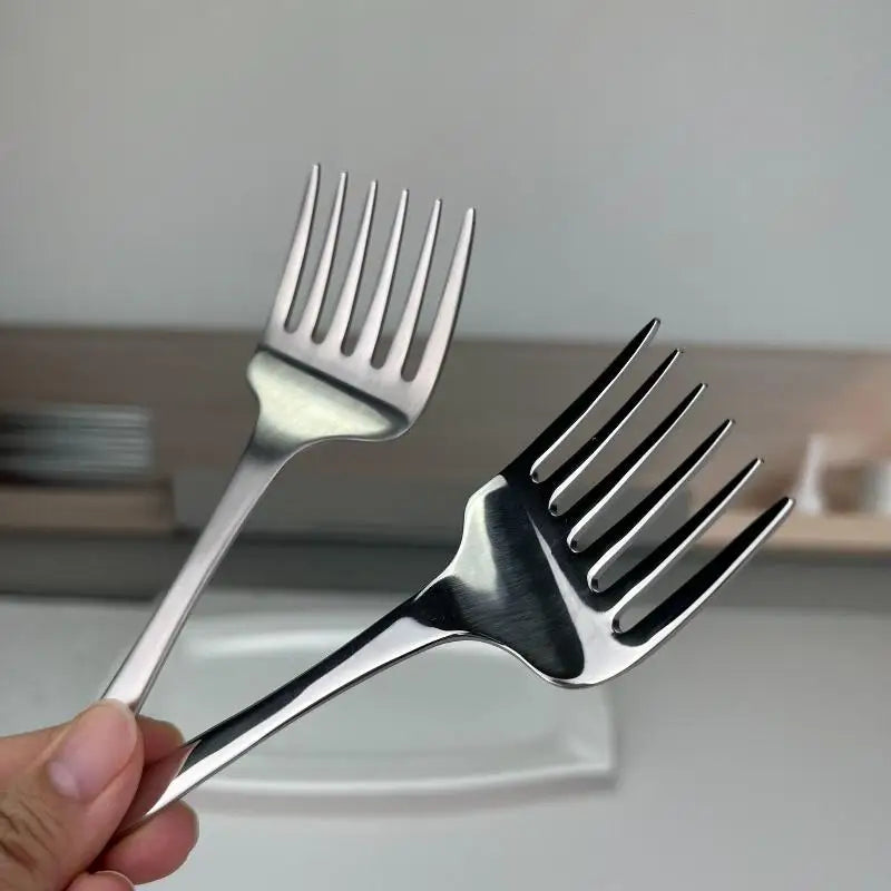 Creative Korean Single Handle Six-tooth Stainless Steel Dessert Fork Fruit Fork Portable 304 Stainless Steel Cake Fork