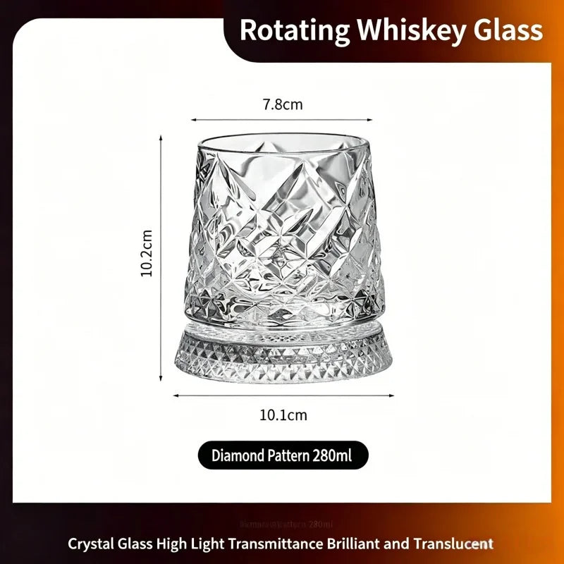 280ml Rotating Whiskey Glass Crystal Rum Glass Cocktail Party Drinking Gift Creative Crystal Premium Beer Glass