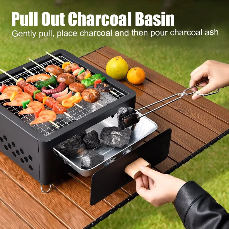 WESTTUNE Outdoor Charcoal Barbecue Grill Non-stick Barbecue Rack Heating Brazier Portable Household Grill Stove for Camping BBQ