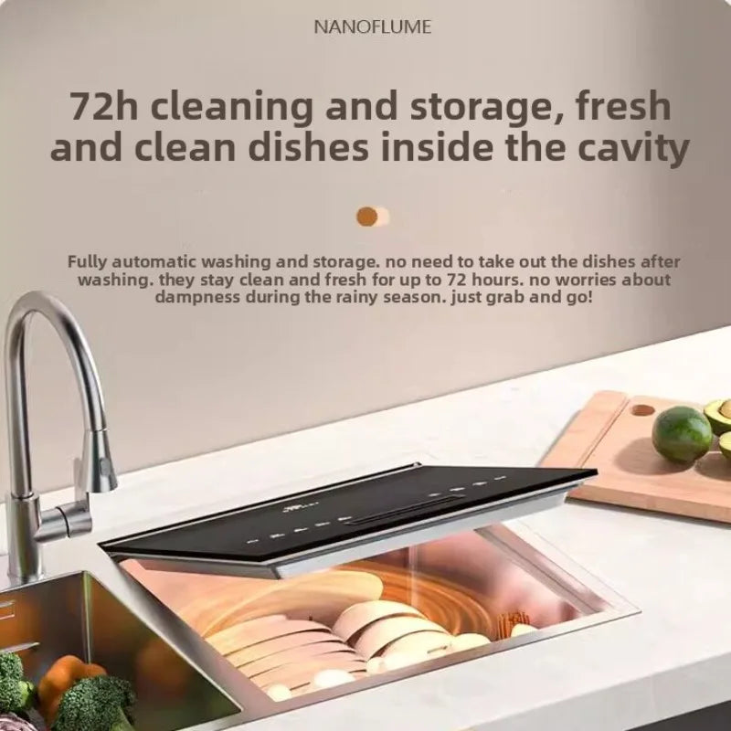 Integrated Sink Dishwasher Built in Disinfection Cabinet Large Capacity Fully Automatic Home Ultrasonic Cleaning EU US UK Plug