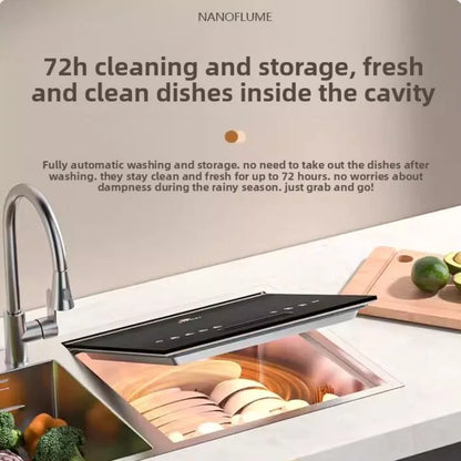 Integrated Sink Dishwasher Built in Disinfection Cabinet Large Capacity Fully Automatic Home Ultrasonic Cleaning EU US UK Plug