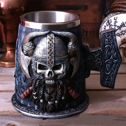 3D Beer Mugs Coffee Cups Gothic Goblet Iron Tankard Stainless Steel Resin Wine Glass Mug 600ML Skull Father's Day Gift 1 pcs