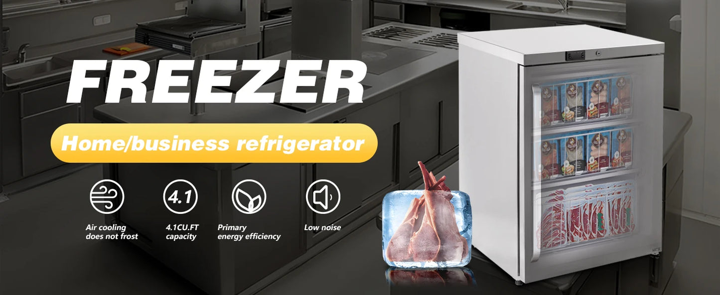 HCK Freezer, Undercounter Refrigerator with Stainless Steel Body, Electronic Temperature Control, Lockable Door, 3 Movable Baske